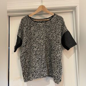 Club Monaco Black and White Knit Sweater with leather sleeves
